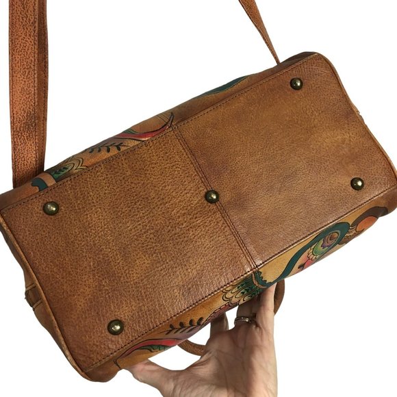 Anuschka NEVER USED Handpaint Leather Cross Body Saddle Brown Paisley - Picture 11 of 12